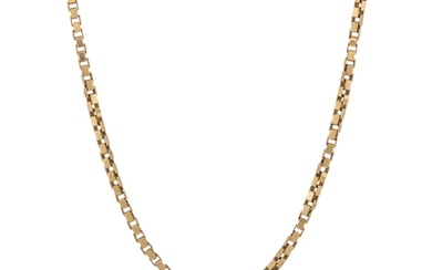 A 9ct gold box-link chain necklace, with lobster clasp termi...