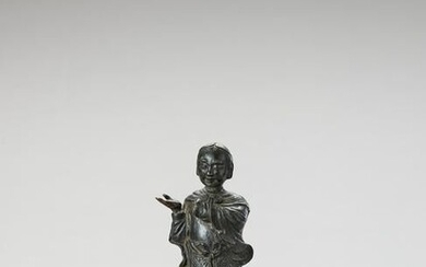 A BRONZE FIGURE OF A LUOHAN, MING