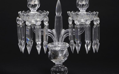 A Baccarat crystal candelabrum, Bambou model, with two lighting arms hung with...