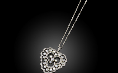 A Belle Epoque pearl and diamond pendant