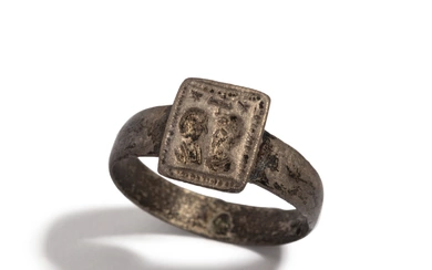 A Byzantine Silver Finger Ring with Two Facing Portrait Busts