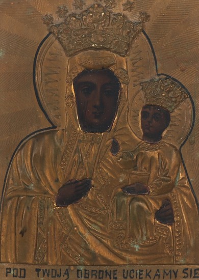 A C. 1900 Polish icon of the Mother of God. Visible size 16×12 cm.
