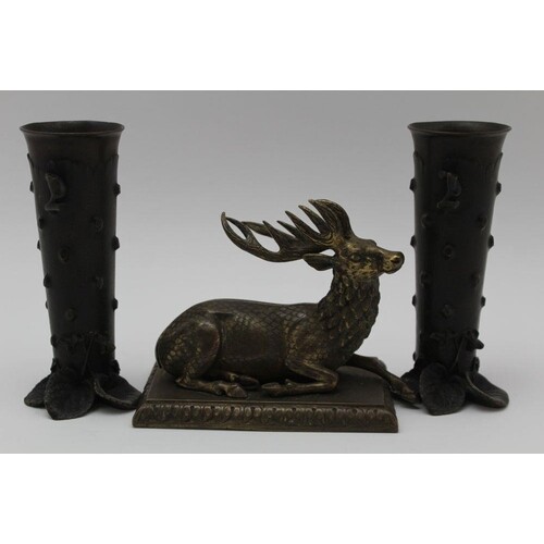 A CAST BRONZE RECLINING STAG, possibly 19th century Jaipur, ...