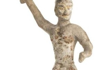A CERAMIC FUNERARY MODEL OF A STANDING MALE FIGURE