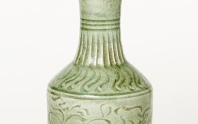 A CHINESE CELADON-VASE WITH ENGRAVED PLANT