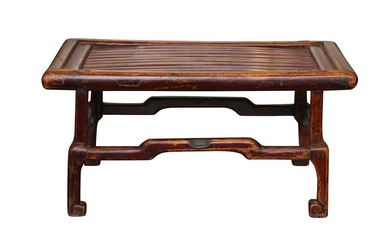 A CHINESE JUMU WOOD OFFERING TABLE WITH BAMBOO SLATS, SUZHOU 清十九世紀 蘇州櫸木竹板條供臺
