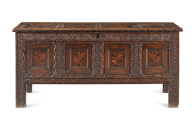 A Charles II Oak and Marquetry Blanket Chest