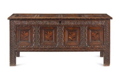 A Charles II Oak and Marquetry Blanket Chest