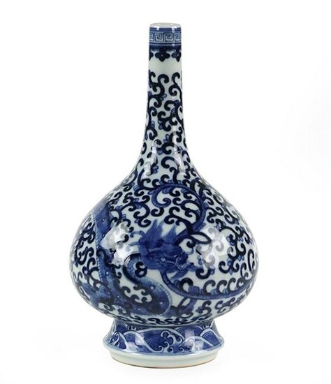A Chinese Blue and White Porcelain Bottle Vase.
