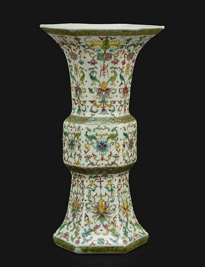 A Chinese Enameled Porcelain Gu Form Vase.