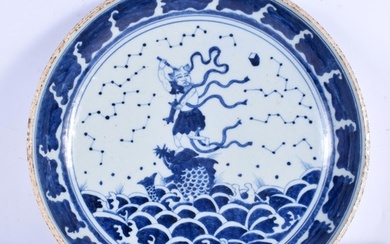A Chinese Porcelain blue and white dish decorative with a fi...