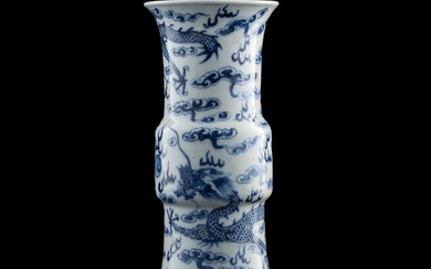 A Chinese blue and white 'dragon' gu vase, 19th century