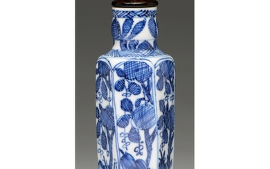 A Chinese blue and white six-sided vase, 18th c, painted wit...
