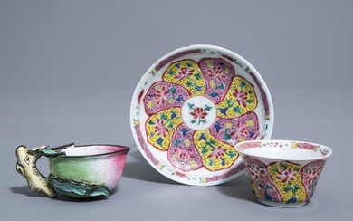 A Chinese famille rose cup and saucer and...