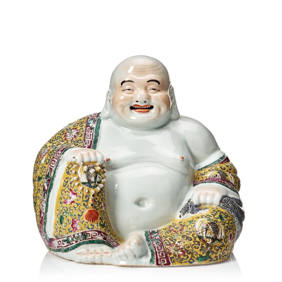 A Chinese famille rose figure of buddai, 20th Century.