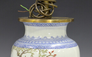 A Chinese famille rose porcelain vase, mark of Qianlong but probably Republic period, the swollen ov