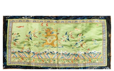 A Chinese green-ground 'dragon and phoenix' silk piece, 19th century