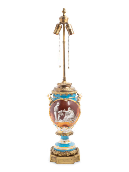 A Continental Gilt Bronze Mounted Porcelain Lamp