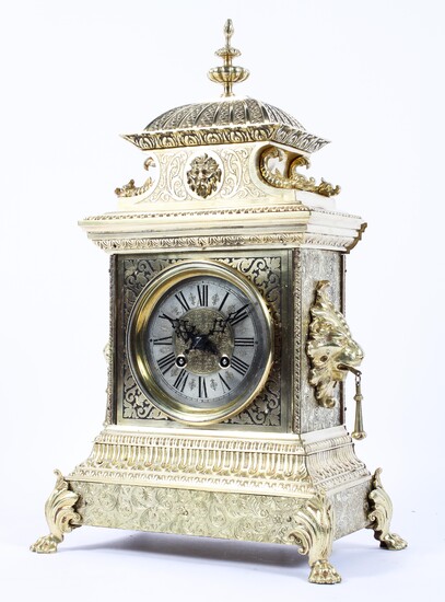 A Continental brass striking bracket mantle clock, late 19th century