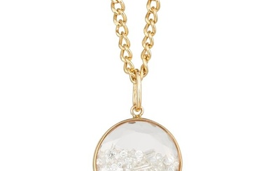 A DIAMOND PENDANT NECKLACE the circular pendant comprising free moving variously cut diamonds wit...