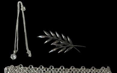 A Danish sterling silver brooch modelled as a leaf, a...
