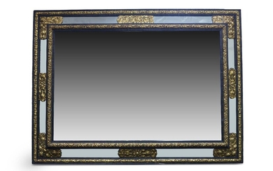 A Dutch ripple moulded and gilt repousse mounted wall mirror, mid-late 19th century, of rectangular form, fitted with bevelled edge glass, 125cm wide, 170cm high