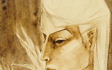 A E Gillman, British, British, mid 20th century- Portrait of a woman head and shoulders turned to the left; monochrome wash, signed in pencil, 25x18cm (ARR)