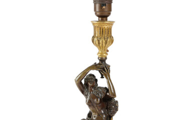 A FRENCH GILT AND PATINATED BRONZE FIGURAL TABLE LAMP