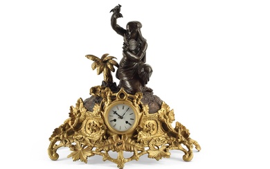 A French gilt and patinated bronze figural mantel clock, late 19th century