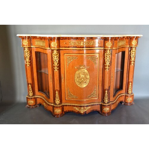 A French style walnut, gilt metal mounted serpentine Credenz...