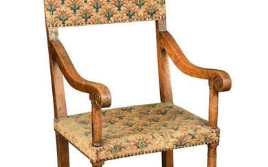 A French walnut chaise Ã bras armchair, 16th century