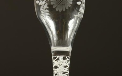 A GEORGIAN WINE GLASS, the bowl engraved with