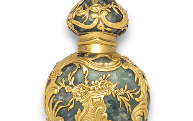 A GERMAN GOLD-MOUNTED HARDSTONE SCENT-BOTTLE PROBABLY GERMANY, MID-19TH CENTURY, WITH FRENCH CONTROL MARKS IN USE SINCE 1838 TWICE