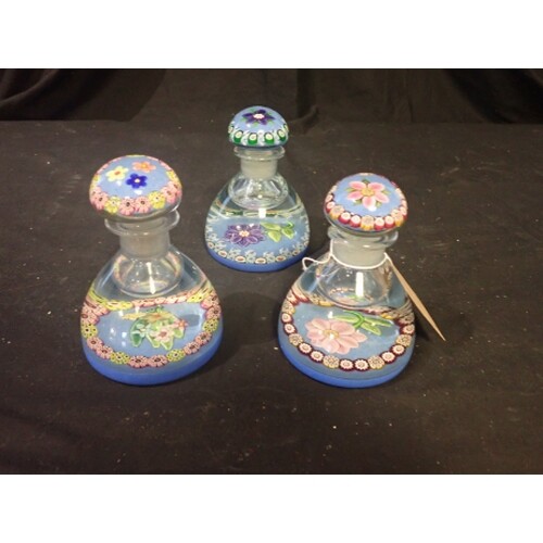 A GROUP OF THREE MILLEFIORI GLASS INKWELL PAPERWEIGHTS the t...