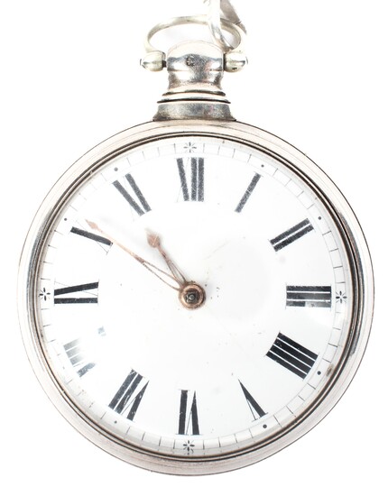 A Georgian silver pair cased open faced pocket watch, single fusee movement, signed N Dumuile