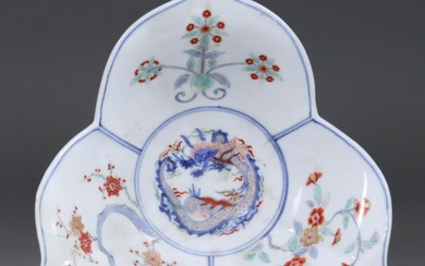 A Japanese Kakiemon Porcelain Tripartite Dish, 19th Century, enamelled...