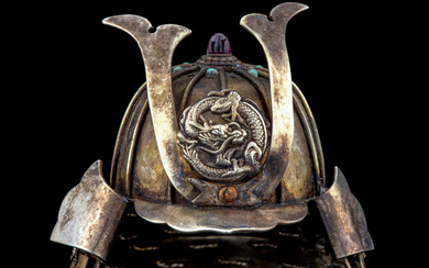 A Japanese Minature Helmet-Form Silver Bonbonnière