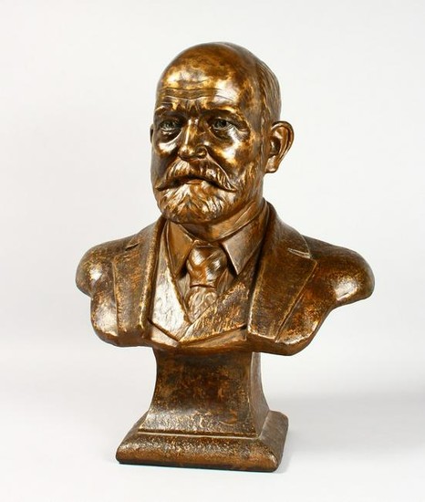 A LARGE CAST BRONZE BUST OF HENRY ROYCE