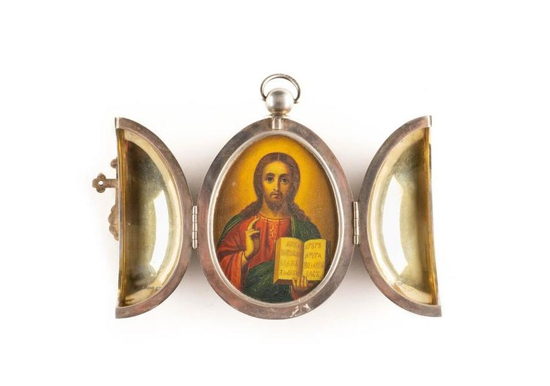 A LARGE SILVER AND CHAMPLEVÉ ENAMEL BOX SHOWING CHRIST
