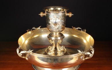 A Large Splendid Silver Plated Champagne Cooler/Centre Piece. The central ice bucket having turned w