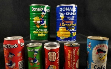 A Lot of 7 Vintage Donald Duck Nephews Tin Can Juice