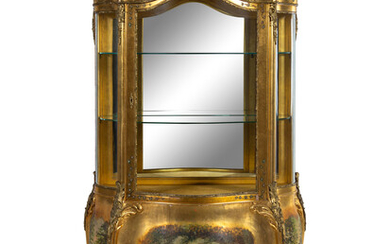 A Louis XV Style Gilt Bronze Mounted Giltwood Vitrine Cabinet