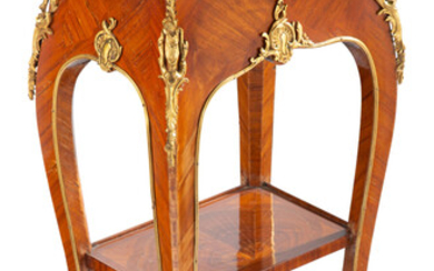 A Louis XV-Style Gilt Bronze Mounted and Parquetry Inlaid Mahogany Side Table