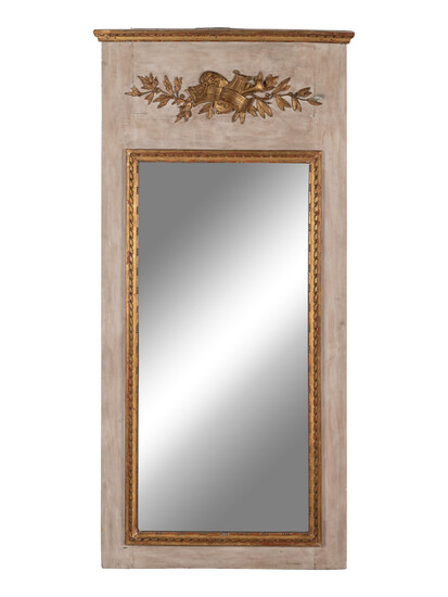 A Louis XVI Gray Painted and Parcel Gilt Pier Mirror