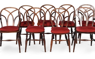A MATCHED SET OF EIGHT ELM, ASH AND BEECH DINING CHAIRS, FIRST HALF 19TH CENTURY