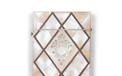 *A MOTHER OF PEARL CARD CASE with engraved floral design, a...