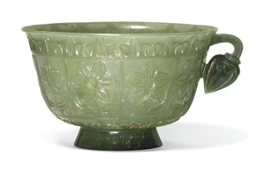 A MUGHAL-STYLE PALE GREEN JADE CUP, 19TH CENTURY