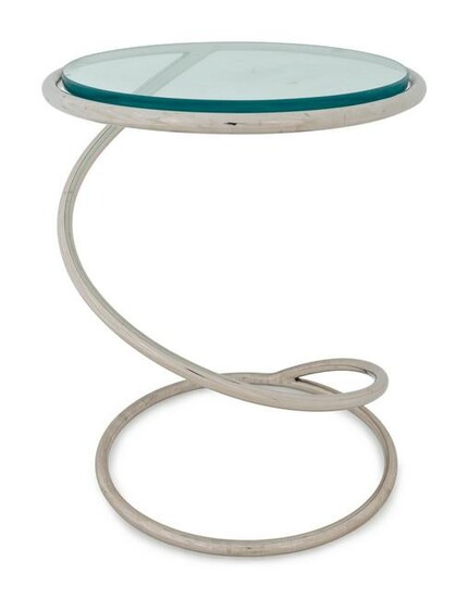 A Mid-Century Polished Chrome and Glass Spring Table