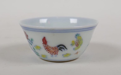 A Ming style doucai porcelain tea bowl with chicken...