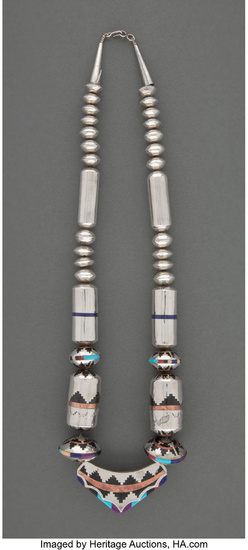 A Navajo Necklace c. 1985 stamped with hallmark and...